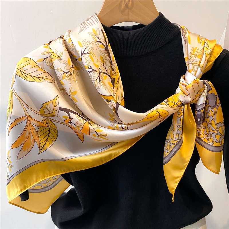 Face Scarf Mask - Foulard en soie jaune pour femmes,